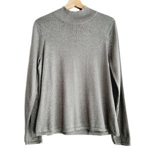 🍒 NANETTE LEPORE Mock Neck Light Knit Sweater Silver Sparkle Sz XL